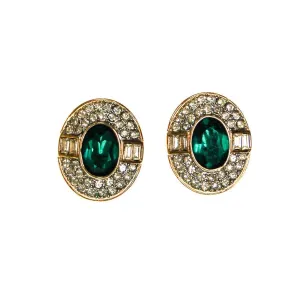 Emerald Green and Diamante Rhinestone Statement Earrings