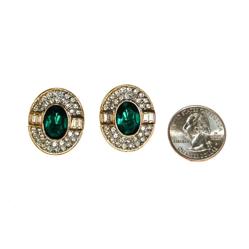 Emerald Green and Diamante Rhinestone Statement Earrings