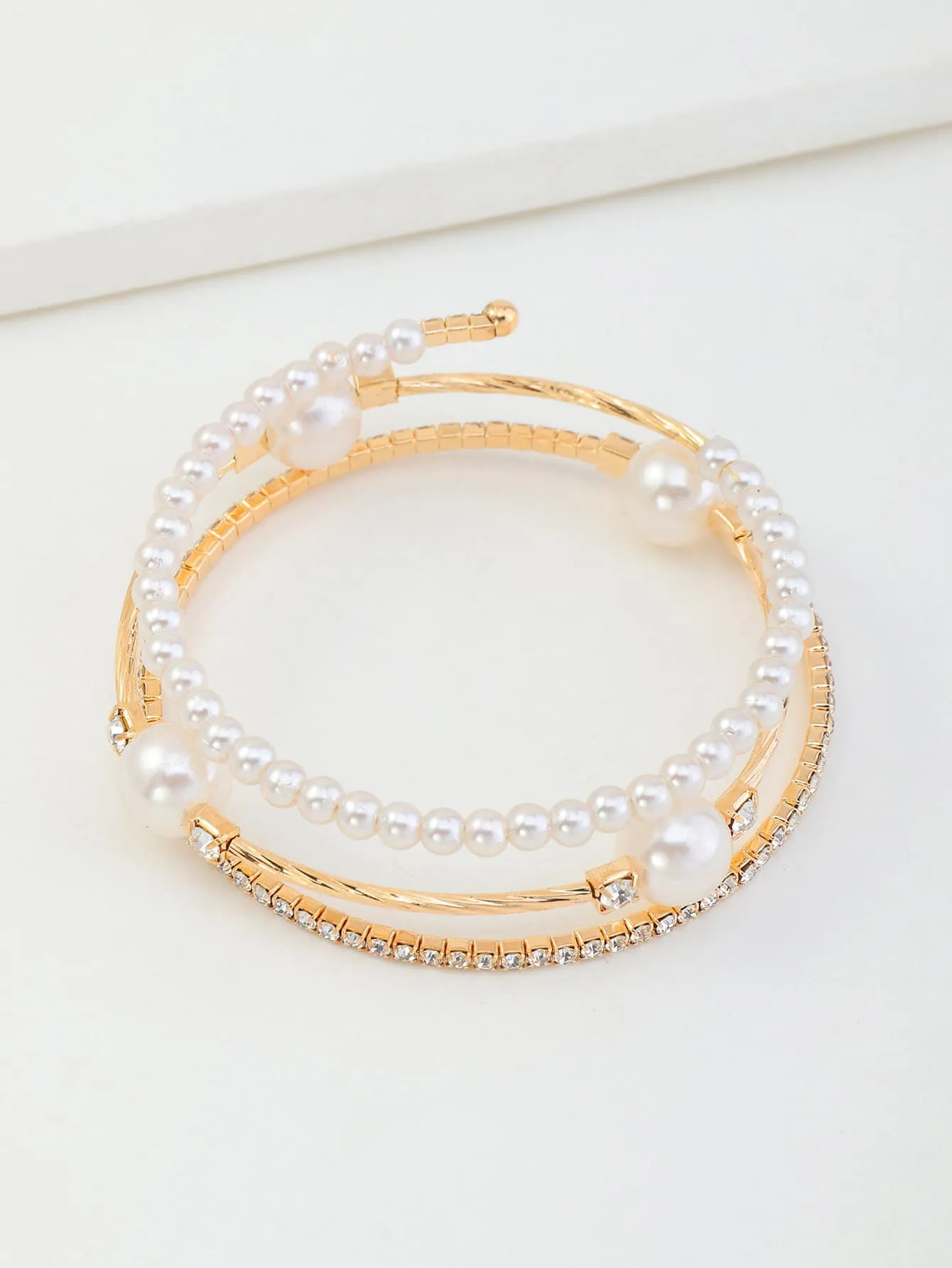 Faux Pearl Decor Bangle - Gold