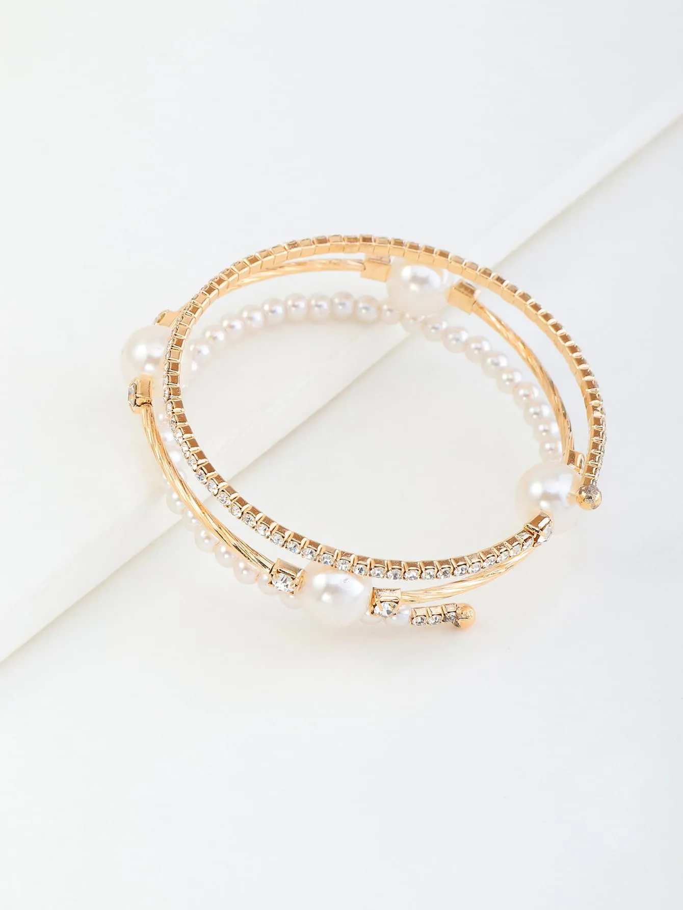 Faux Pearl Decor Bangle - Gold