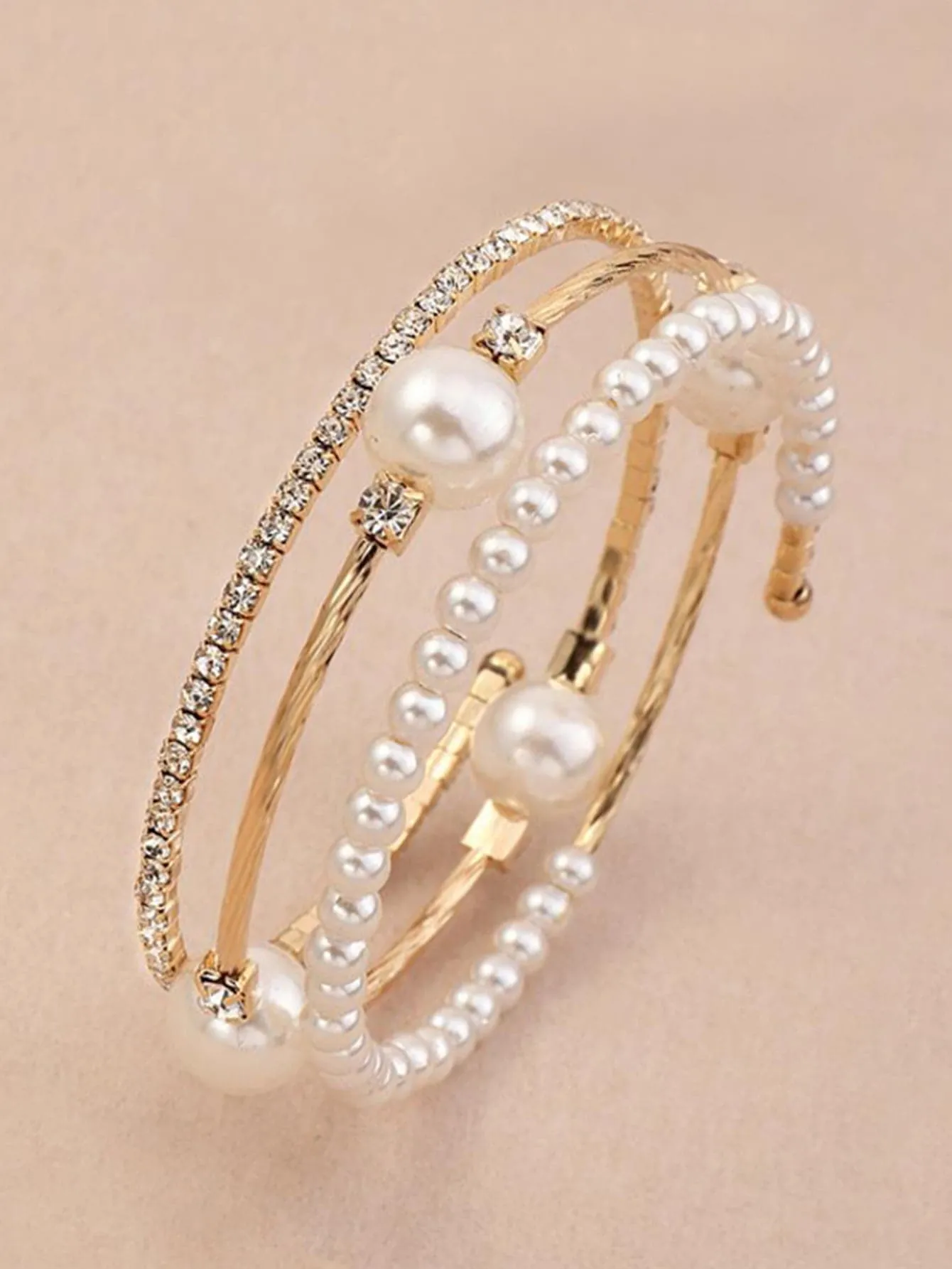 Faux Pearl Decor Bangle - Gold