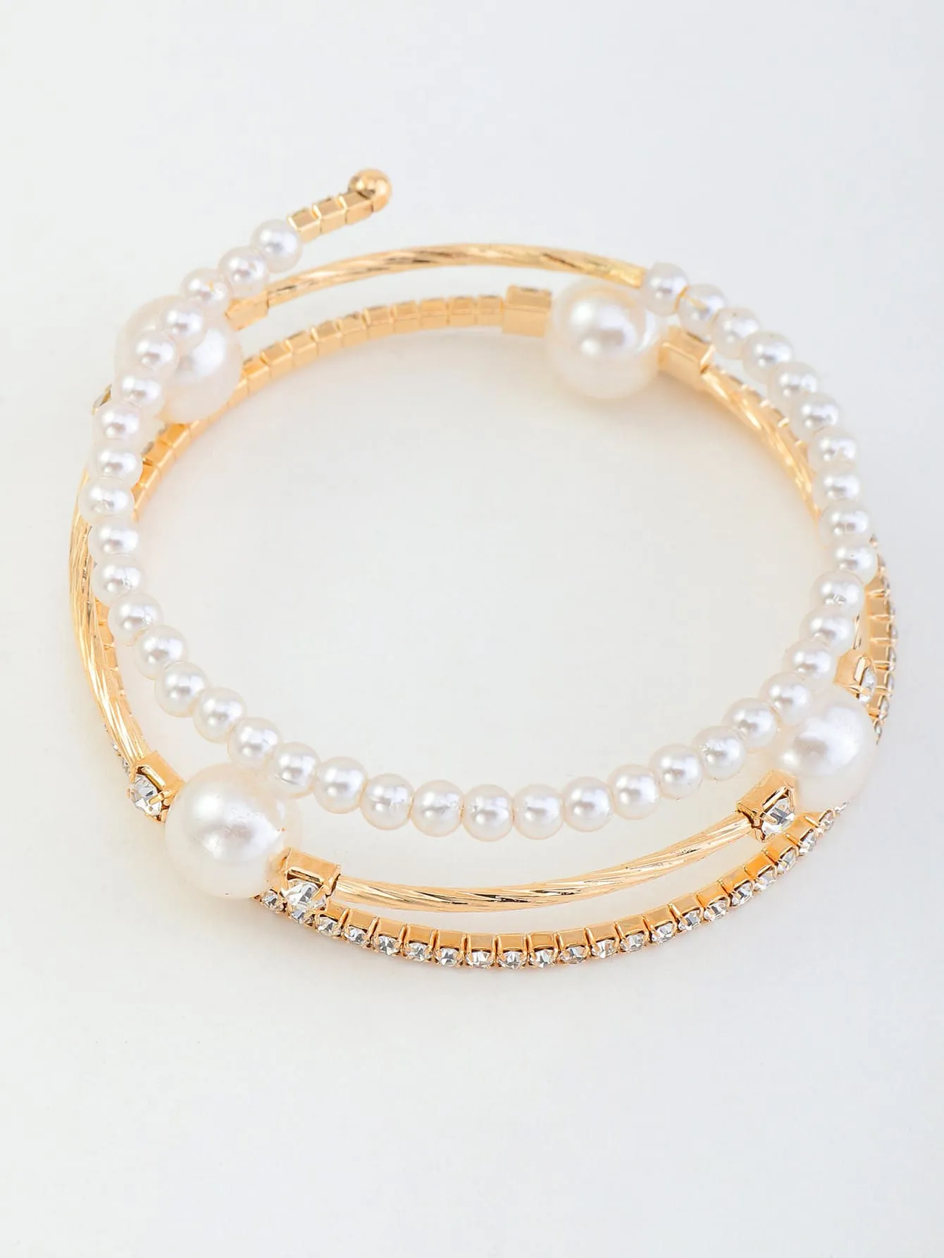 Faux Pearl Decor Bangle - Gold