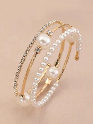 Faux Pearl Decor Bangle - Gold