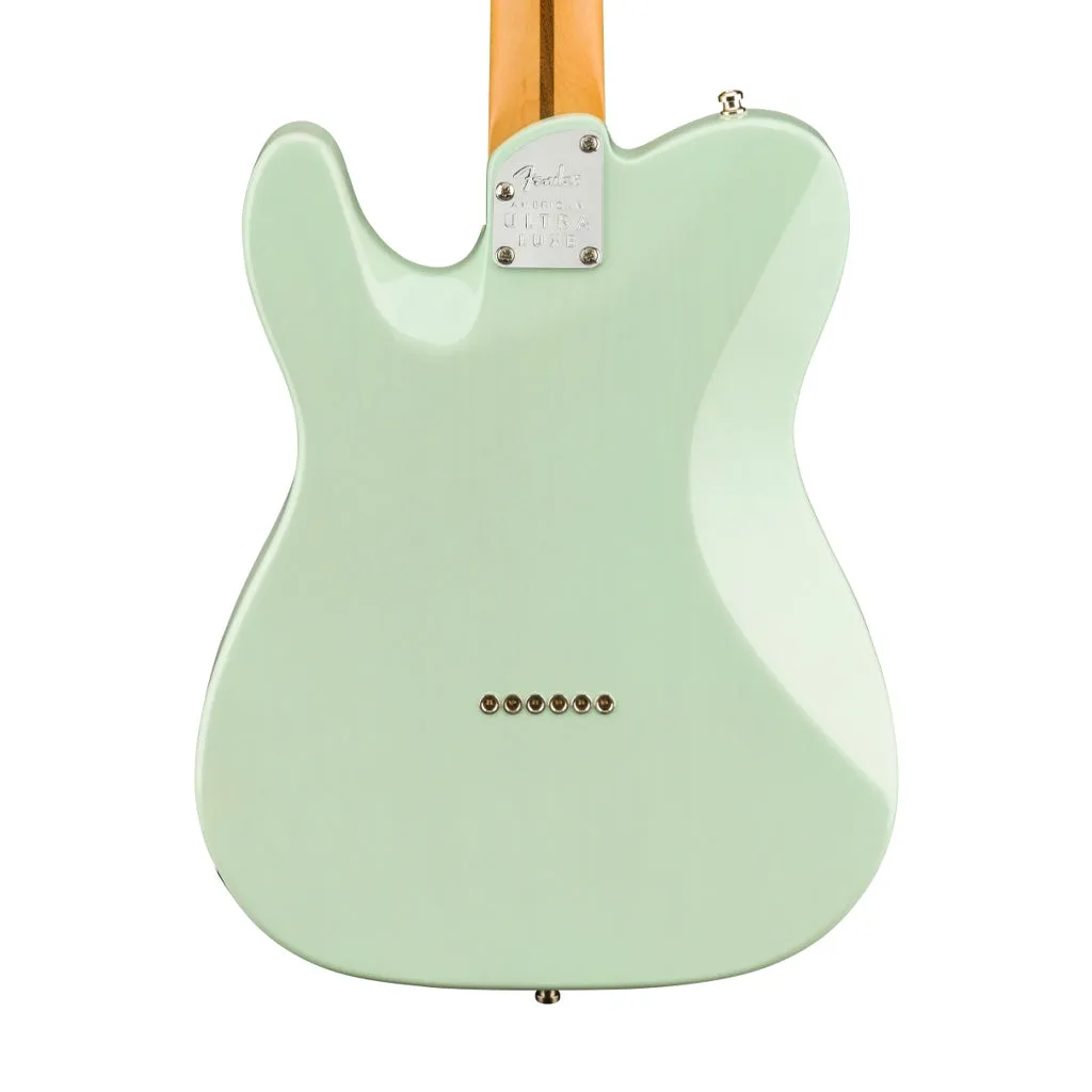 Fender American Ultra Luxe Telecaster Electric Guitar, RW FB, Transparent Surf Green