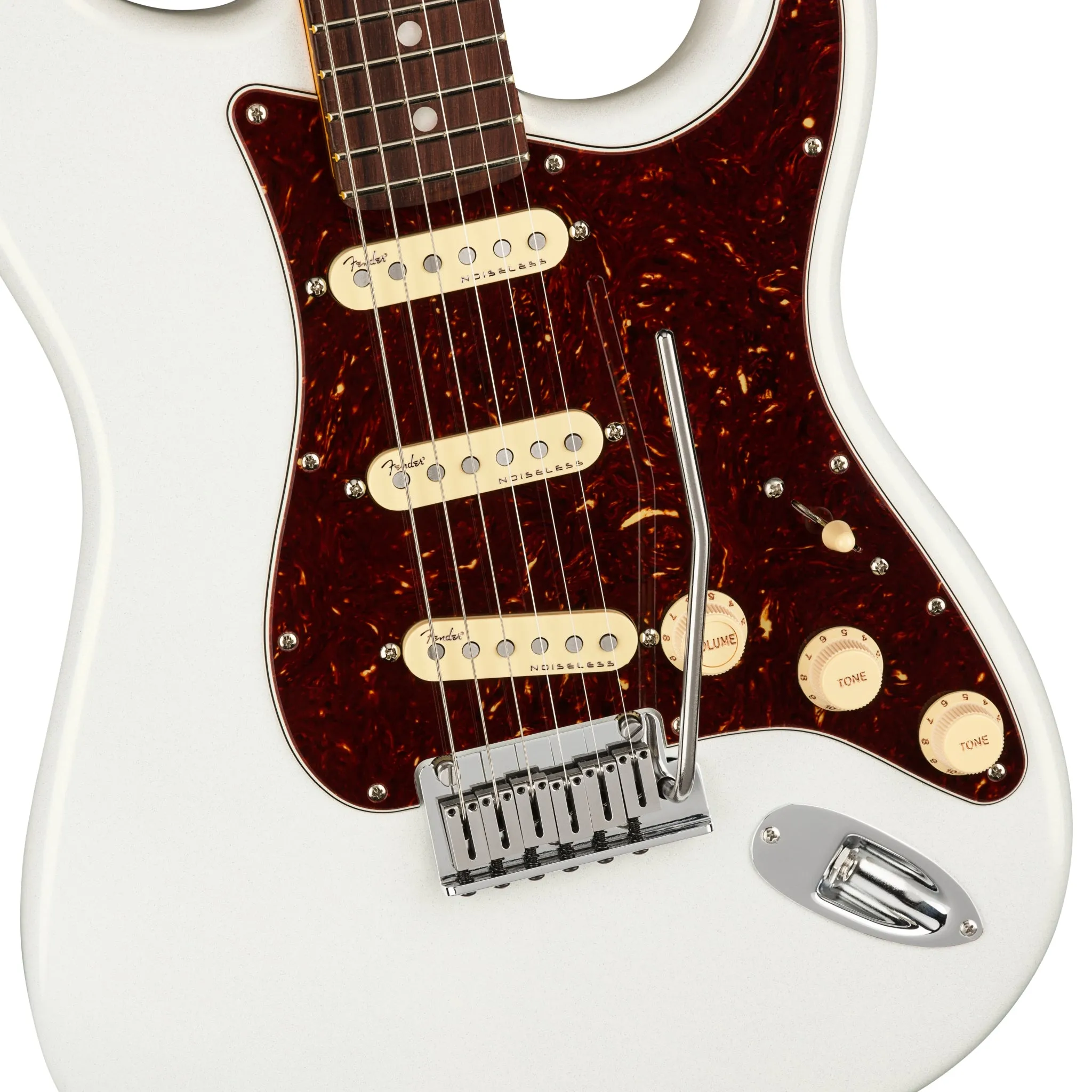 Fender American Ultra Stratocaster Electric Guitar, RW FB, Arctic Pearl