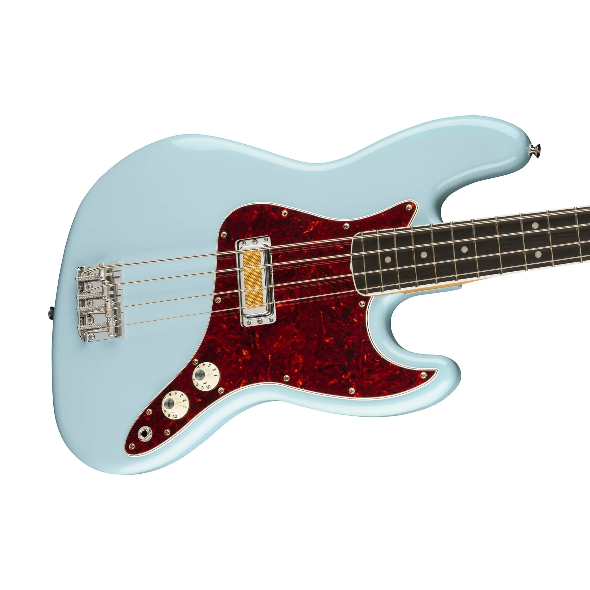 Fender Gold Foil Jazz Bass 4-String Bass Guitar, Ebony FB, Sonic Blue