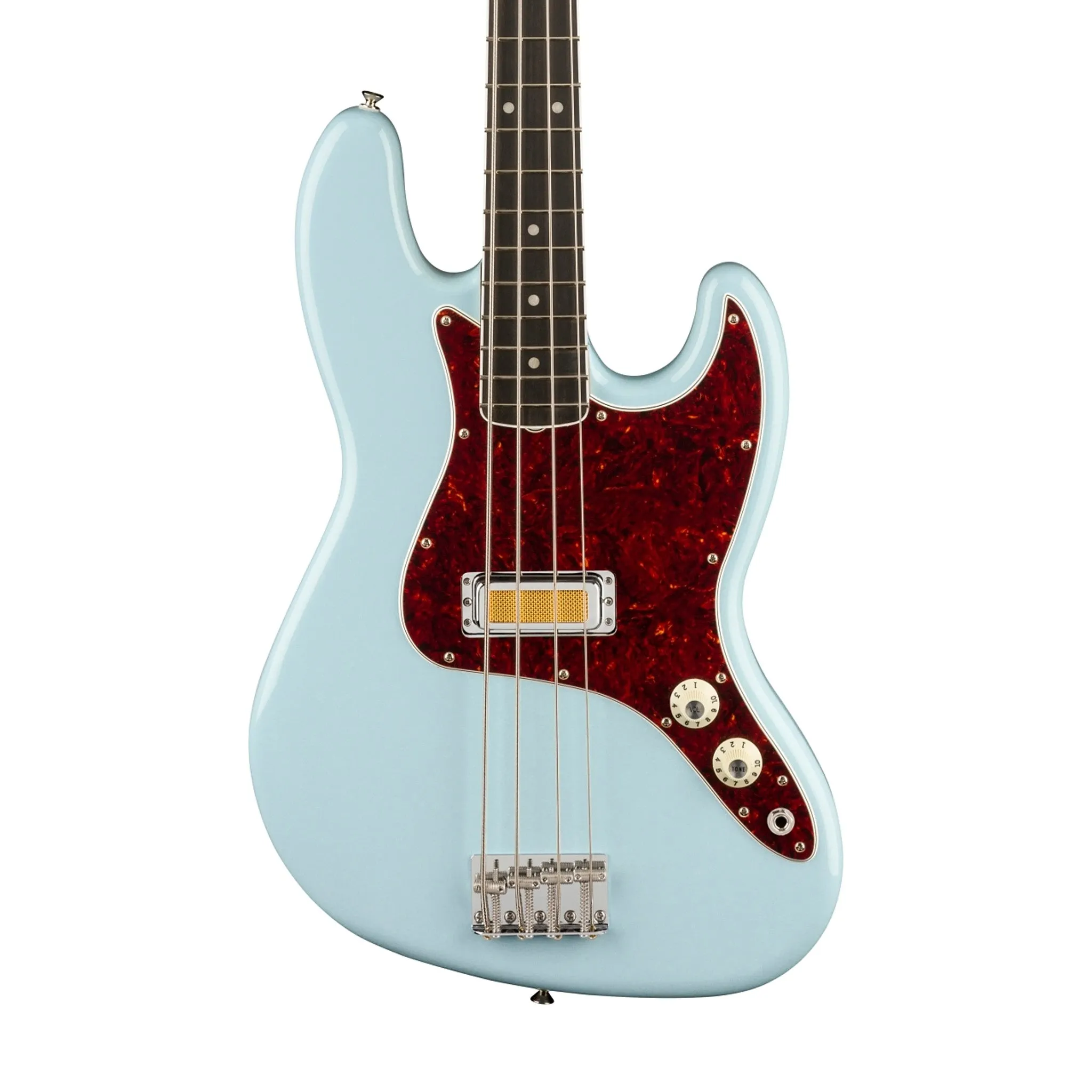 Fender Gold Foil Jazz Bass 4-String Bass Guitar, Ebony FB, Sonic Blue