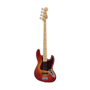 Fender Japan Hybrid II Jazz Bass Guitar, Maple FB, Flame Sunset Orange Transparent