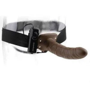 Fetish Fantasy Vibrating Hollow 8 Inch Dildo & Strap-on Harness - Chocolate