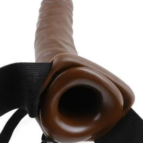 Fetish Fantasy Vibrating Hollow 8 Inch Dildo & Strap-on Harness - Chocolate