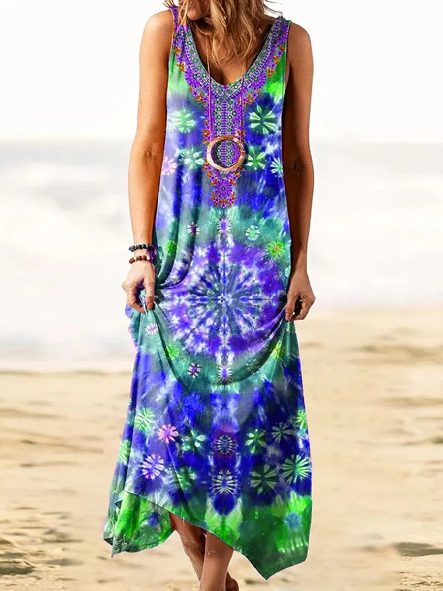 Folk-custom Tie Dye Print Dress