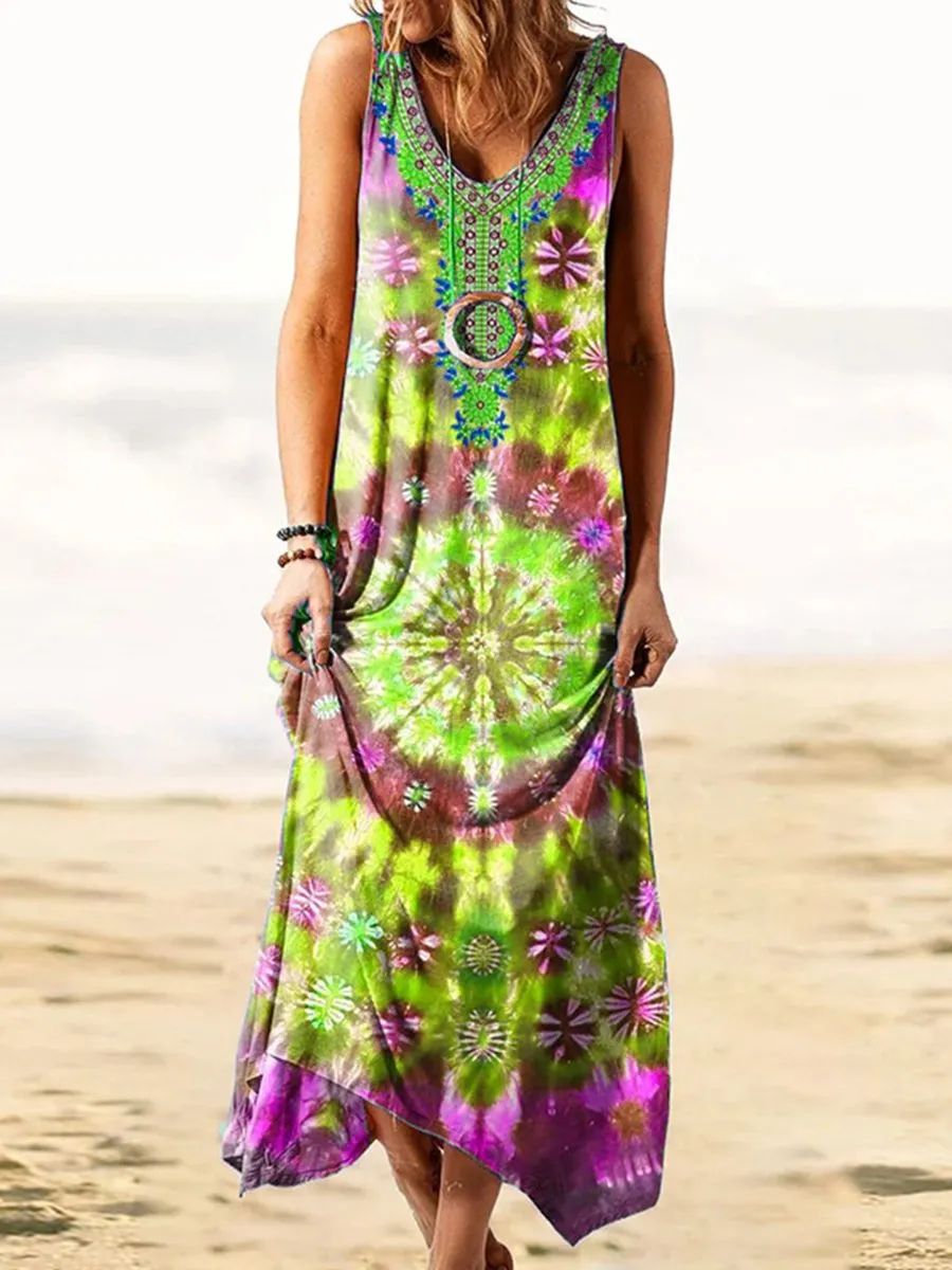 Folk-custom Tie Dye Print Dress
