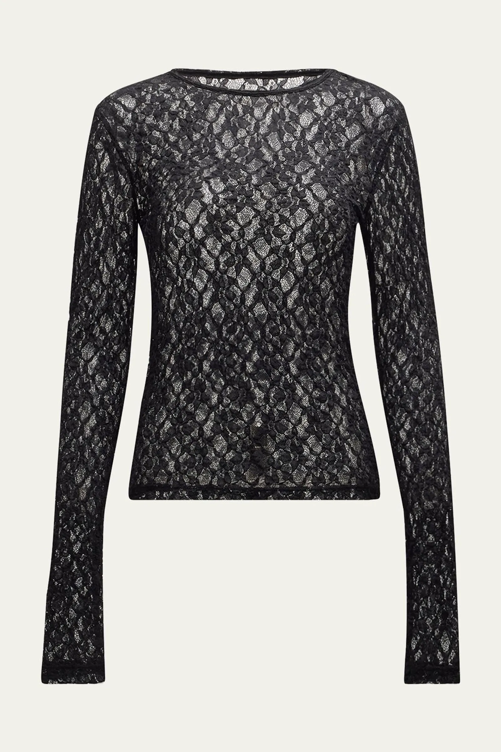 Frame Mesh Lace Crewneck in Black