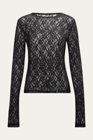 Frame Mesh Lace Crewneck in Black