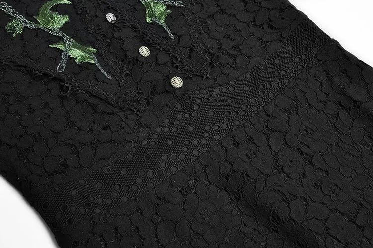 Geneve Embroidered Hollow Out Lace Elegant Blacki Party Mini Dress