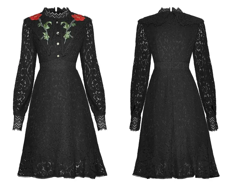 Geneve Embroidered Hollow Out Lace Elegant Blacki Party Mini Dress