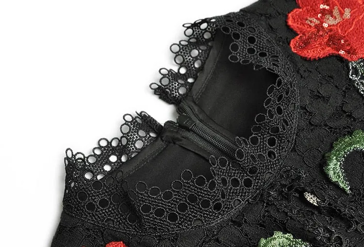 Geneve Embroidered Hollow Out Lace Elegant Blacki Party Mini Dress