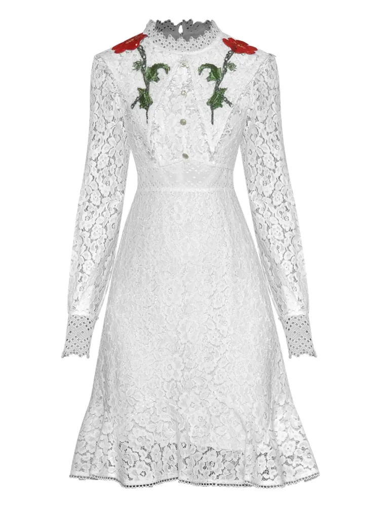 Geneve Embroidered Hollow Out Lace Elegant Blacki Party Mini Dress