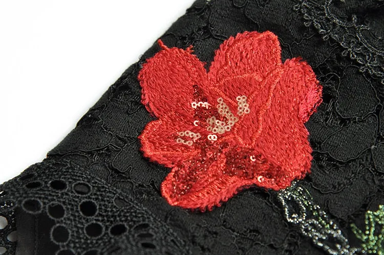Geneve Embroidered Hollow Out Lace Elegant Blacki Party Mini Dress