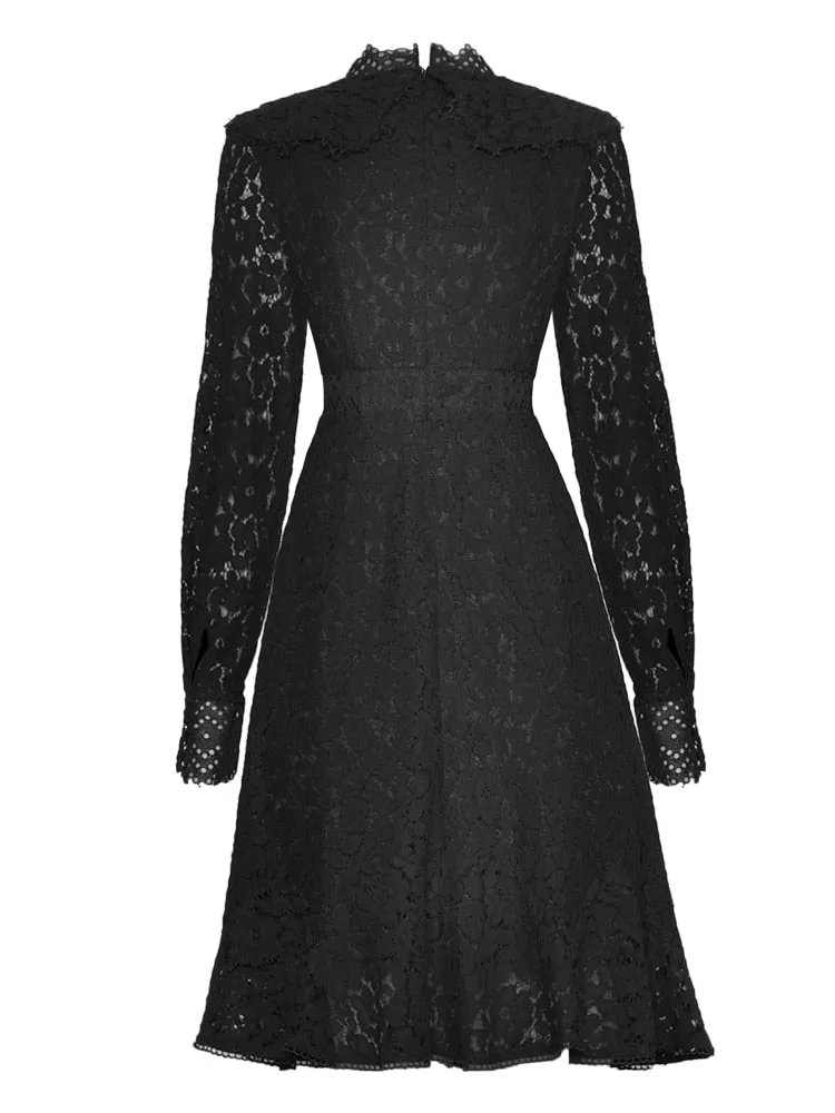 Geneve Embroidered Hollow Out Lace Elegant Blacki Party Mini Dress