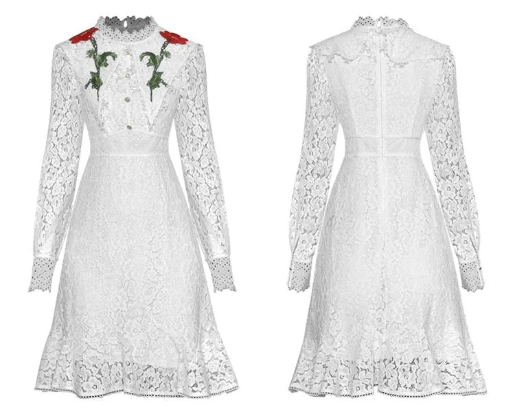 Geneve Embroidered Hollow Out Lace Elegant Blacki Party Mini Dress