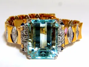 GIA Certified 56.05ct natural aquamarine diamonds bracelet Bohemian Deco