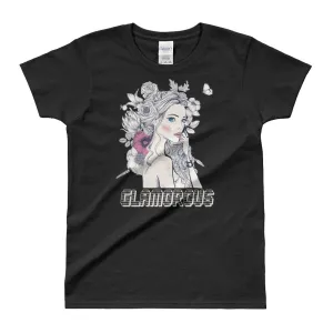 Glamorous Graphic Short Sleeve Round Neck Black Cotton T-Shirt for Women