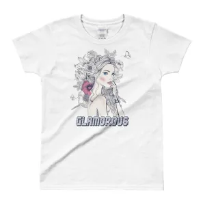 Glamorous Graphic Short Sleeve Round Neck White Cotton T-Shirt for Women