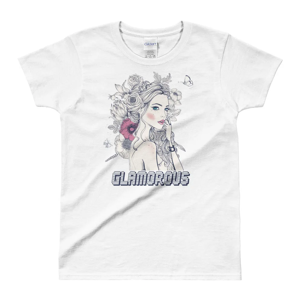Glamorous Graphic Short Sleeve Round Neck White Cotton T-Shirt for Women