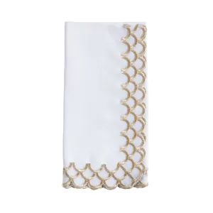 Gold Scalloped Border White 20" Cloth Napkins Set of 4