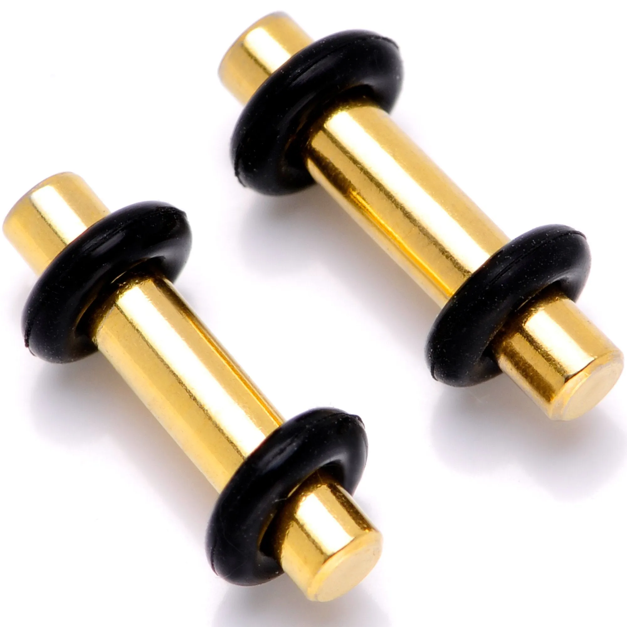 Gold Tone Anodized Titanium Micro Straight Plug Set 14 Gauge to 8 Gauge