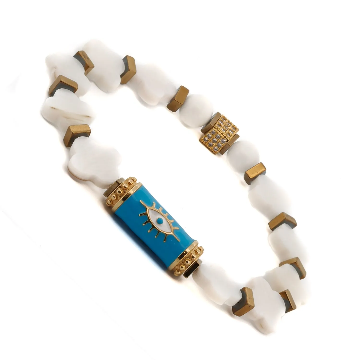 Good Luck Clover Beaded Turquoise Evil Eye Bracelet