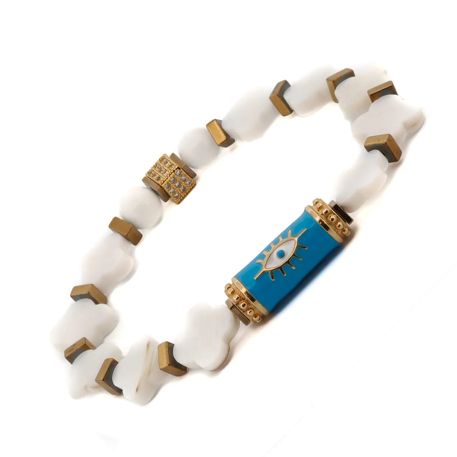 Good Luck Clover Beaded Turquoise Evil Eye Bracelet