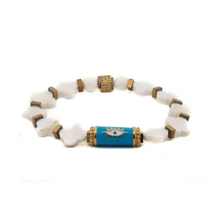 Good Luck Clover Beaded Turquoise Evil Eye Bracelet