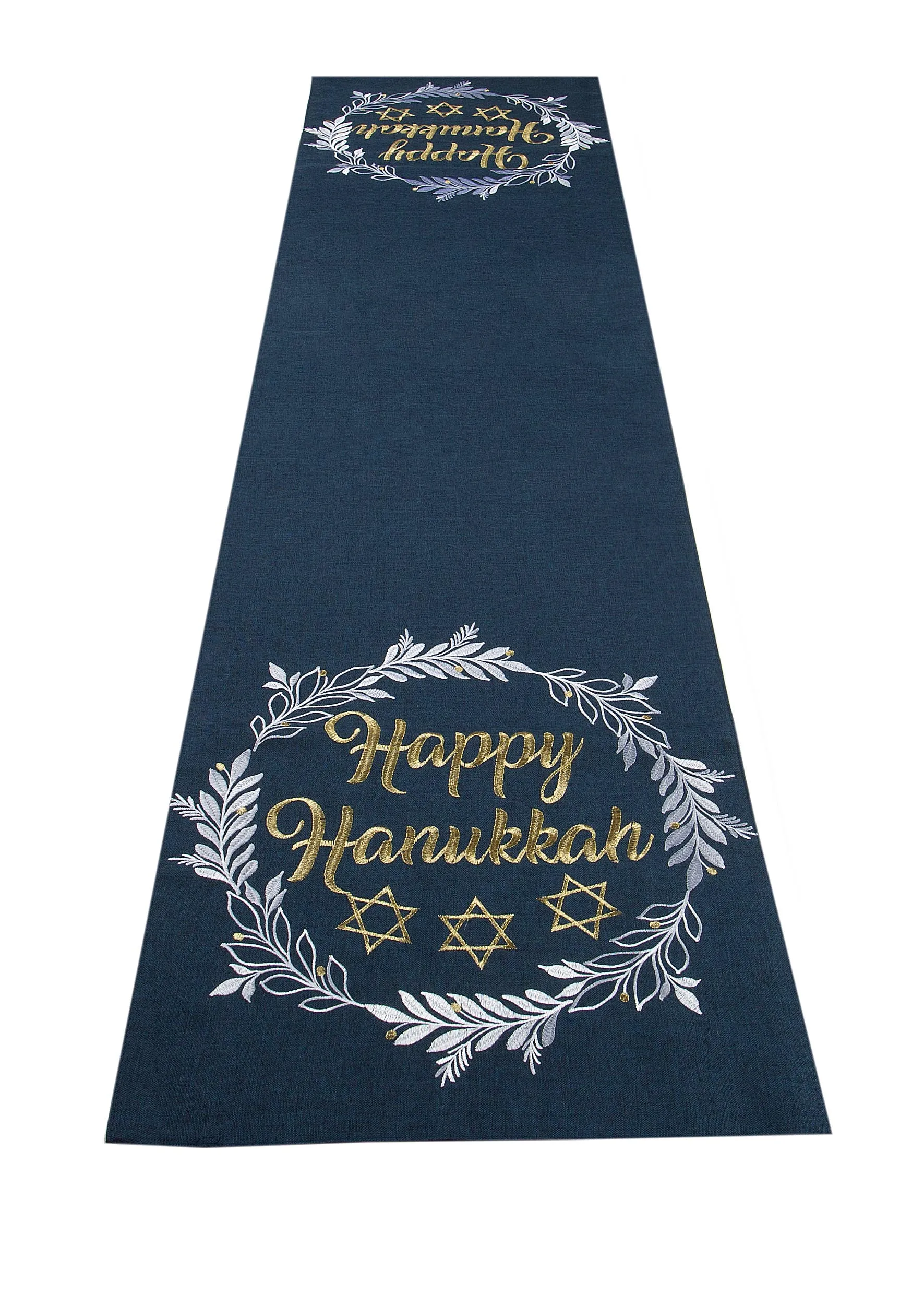 Happy Hanukkah Embroidered Table Runner, 15 by 70-Inch