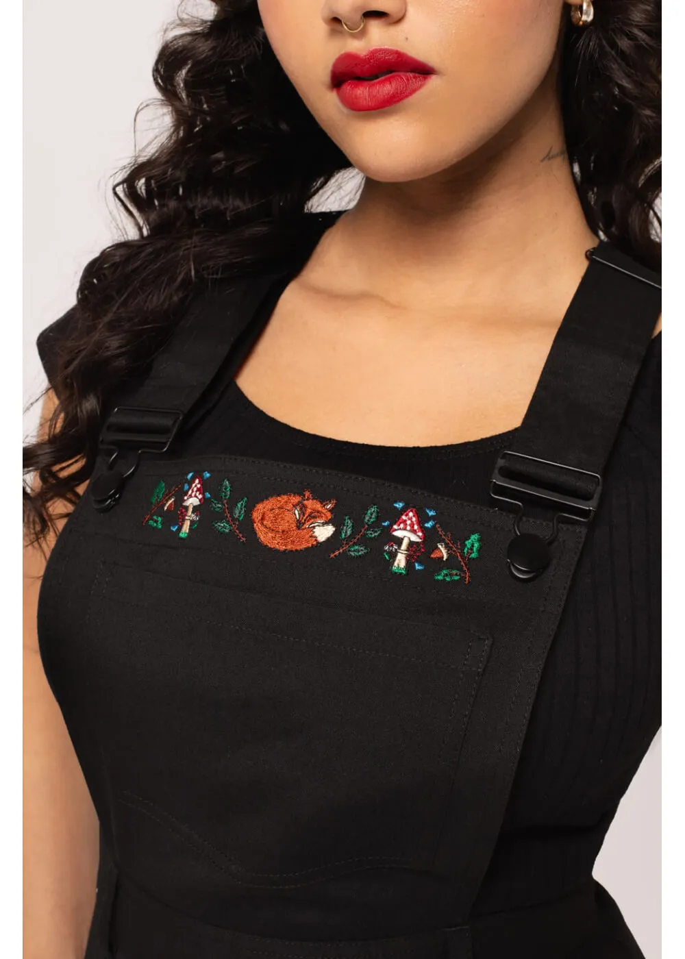 Hell Bunny Basil Fox 40's Pinafore Swing Dress Black