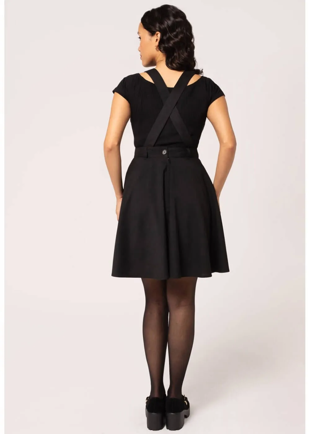Hell Bunny Basil Fox 40's Pinafore Swing Dress Black