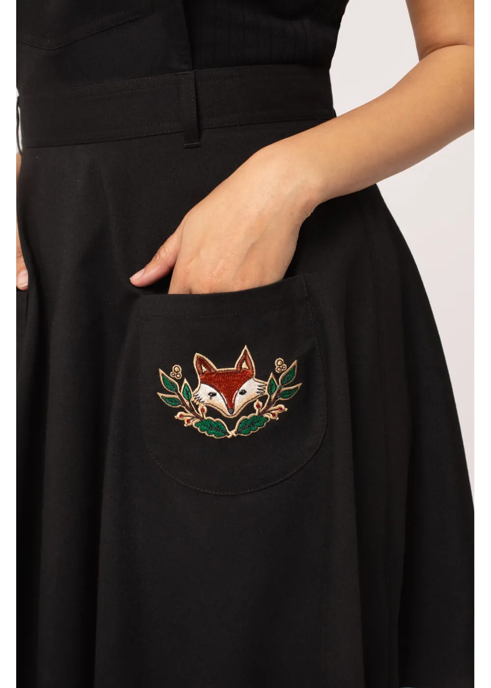 Hell Bunny Basil Fox 40's Pinafore Swing Dress Black