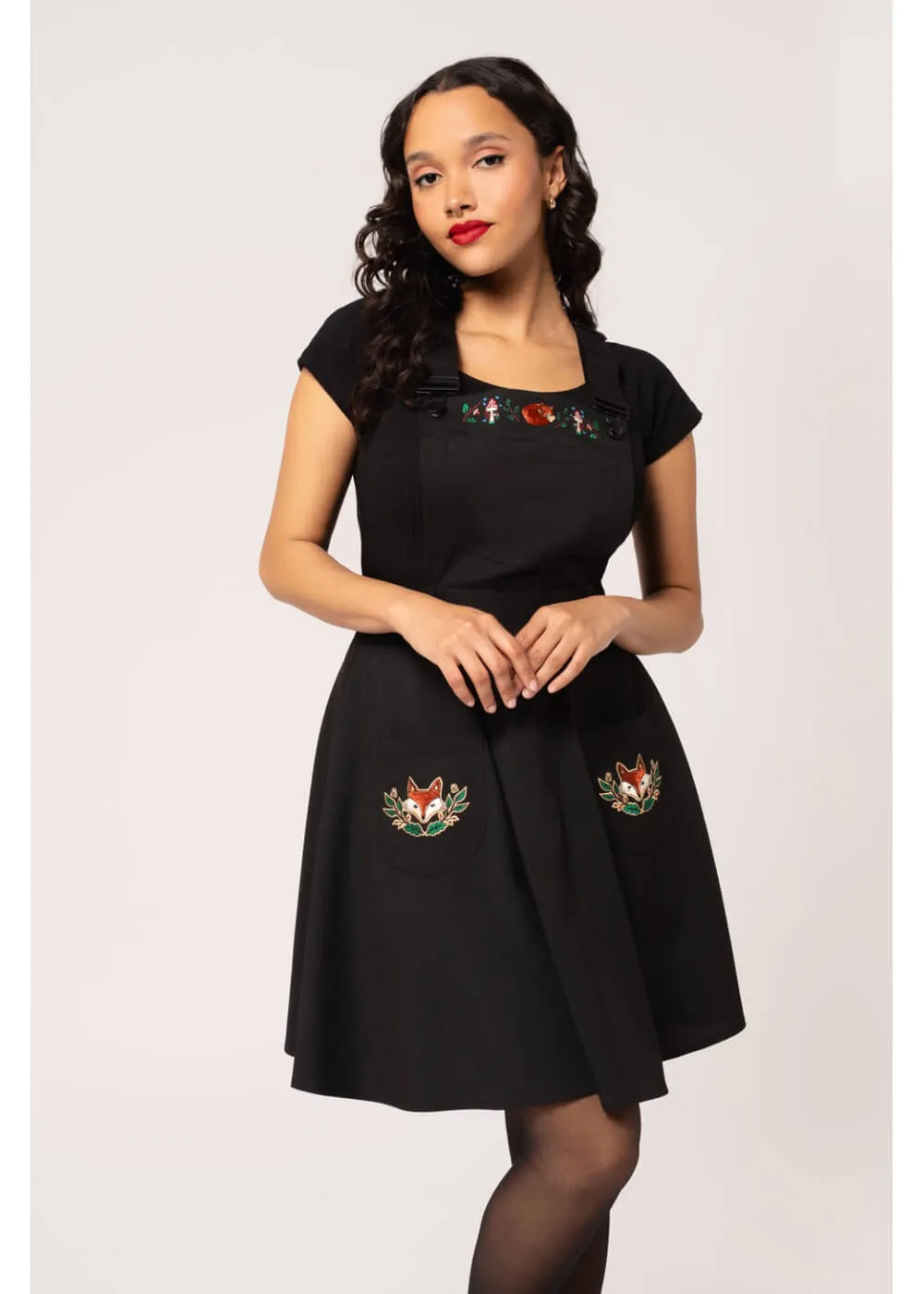 Hell Bunny Basil Fox 40's Pinafore Swing Dress Black