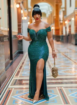 Jacqueline Luxe- Beaded/Sequin Floor Length Dress (Green💚 and Blue💙)