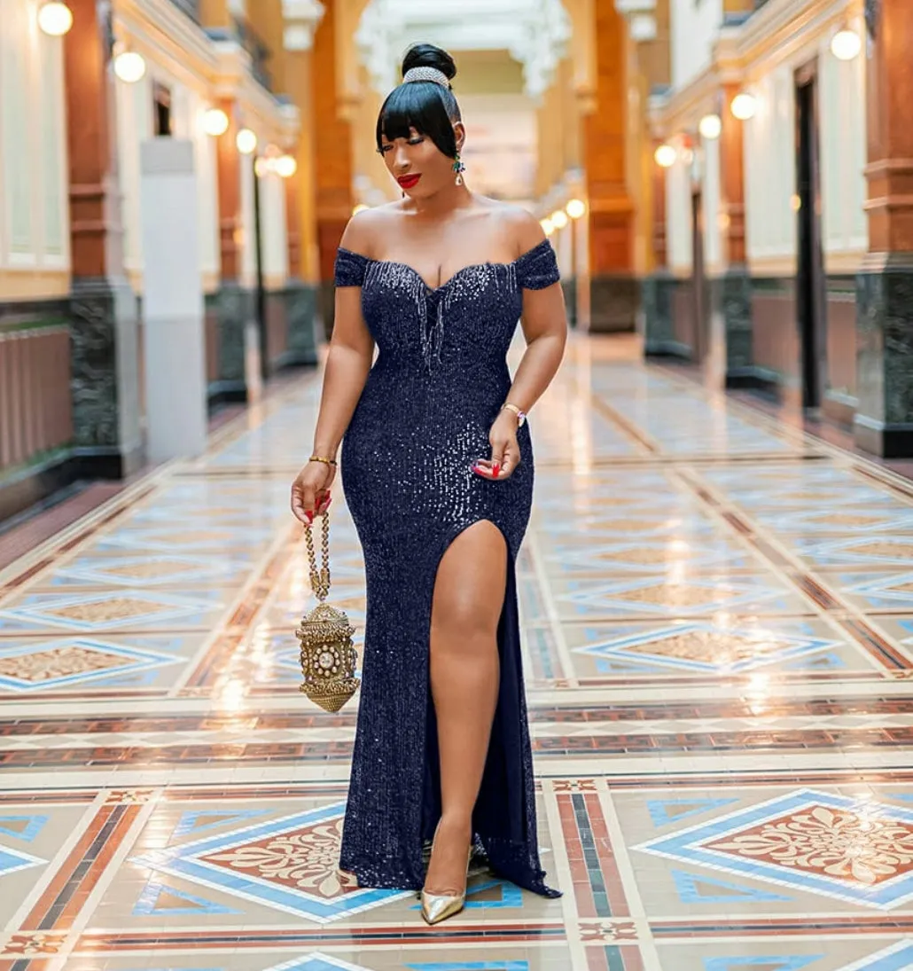 Jacqueline Luxe- Beaded/Sequin Floor Length Dress (Green💚 and Blue💙)
