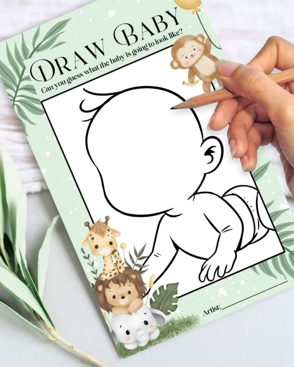 Jungle Safari Baby Shower Game - 'Draw Baby'