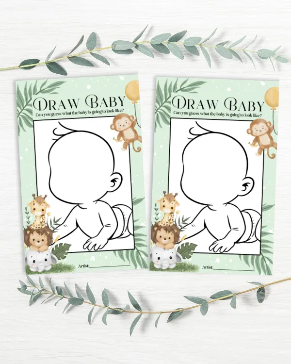 Jungle Safari Baby Shower Game - 'Draw Baby'