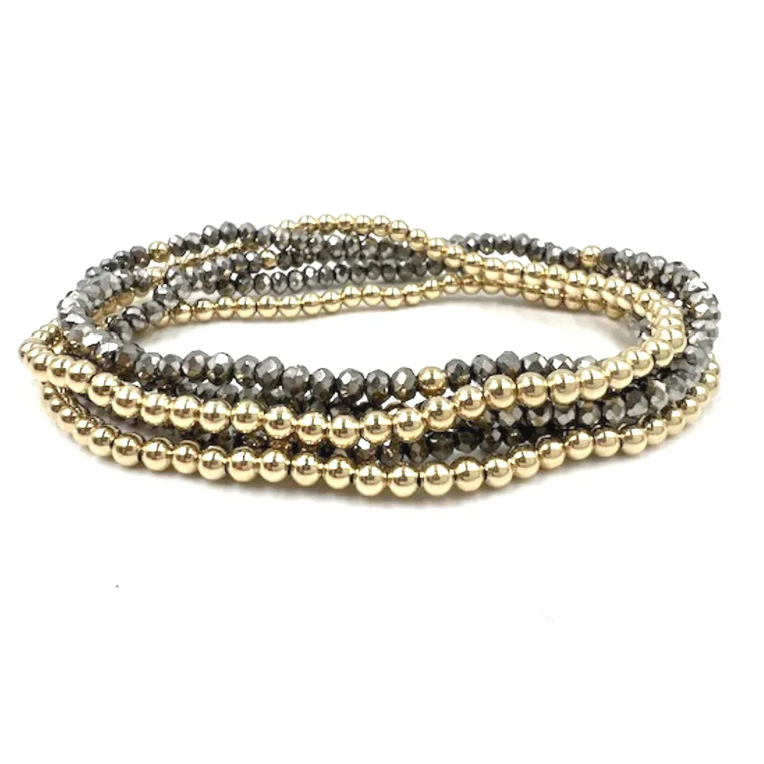 Karma 14K Gold Filled and Gray 5 Stack Bracelet