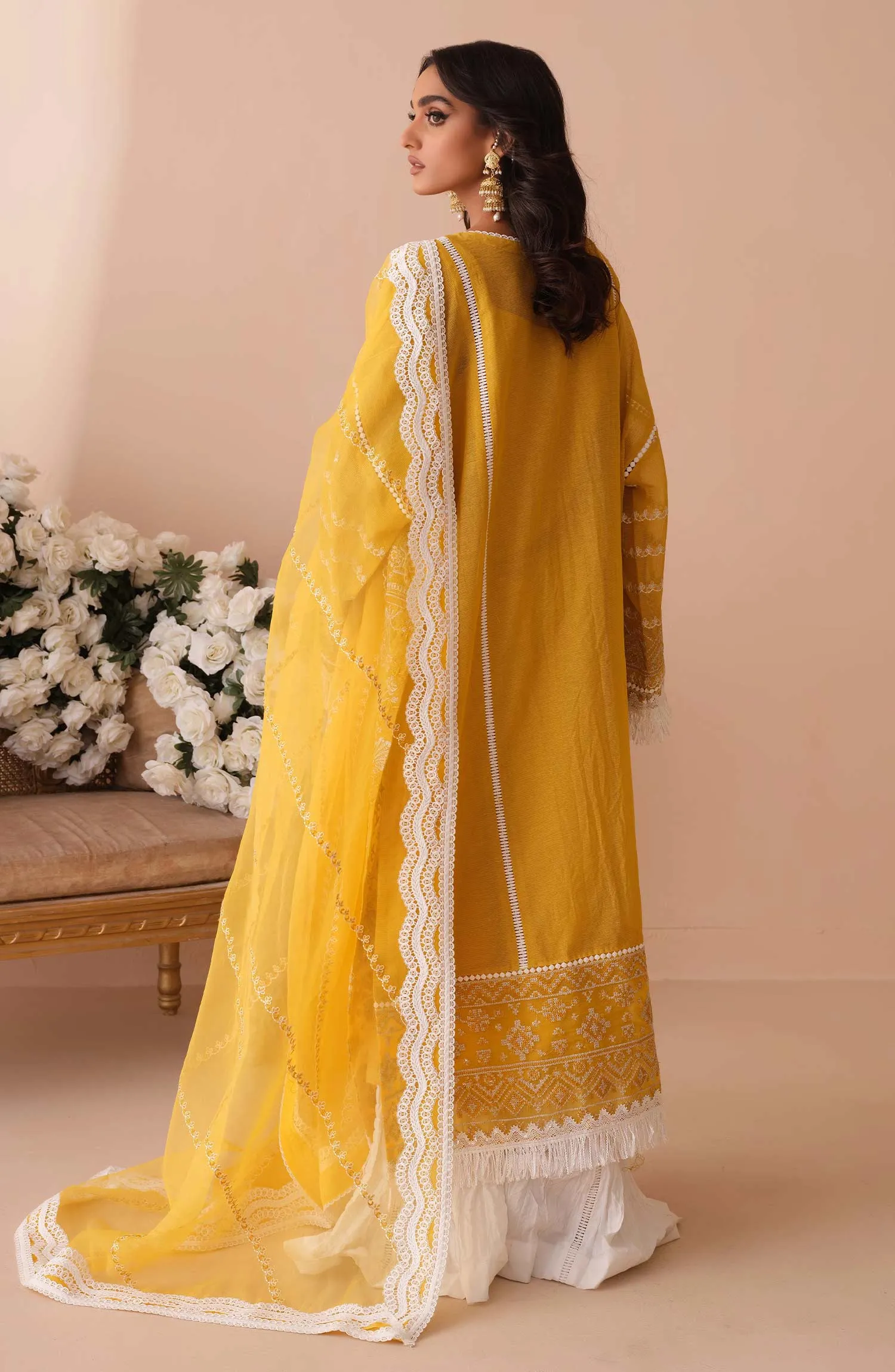 Khaddi Net Kameez and Trouser Pakistani Yellow Dress