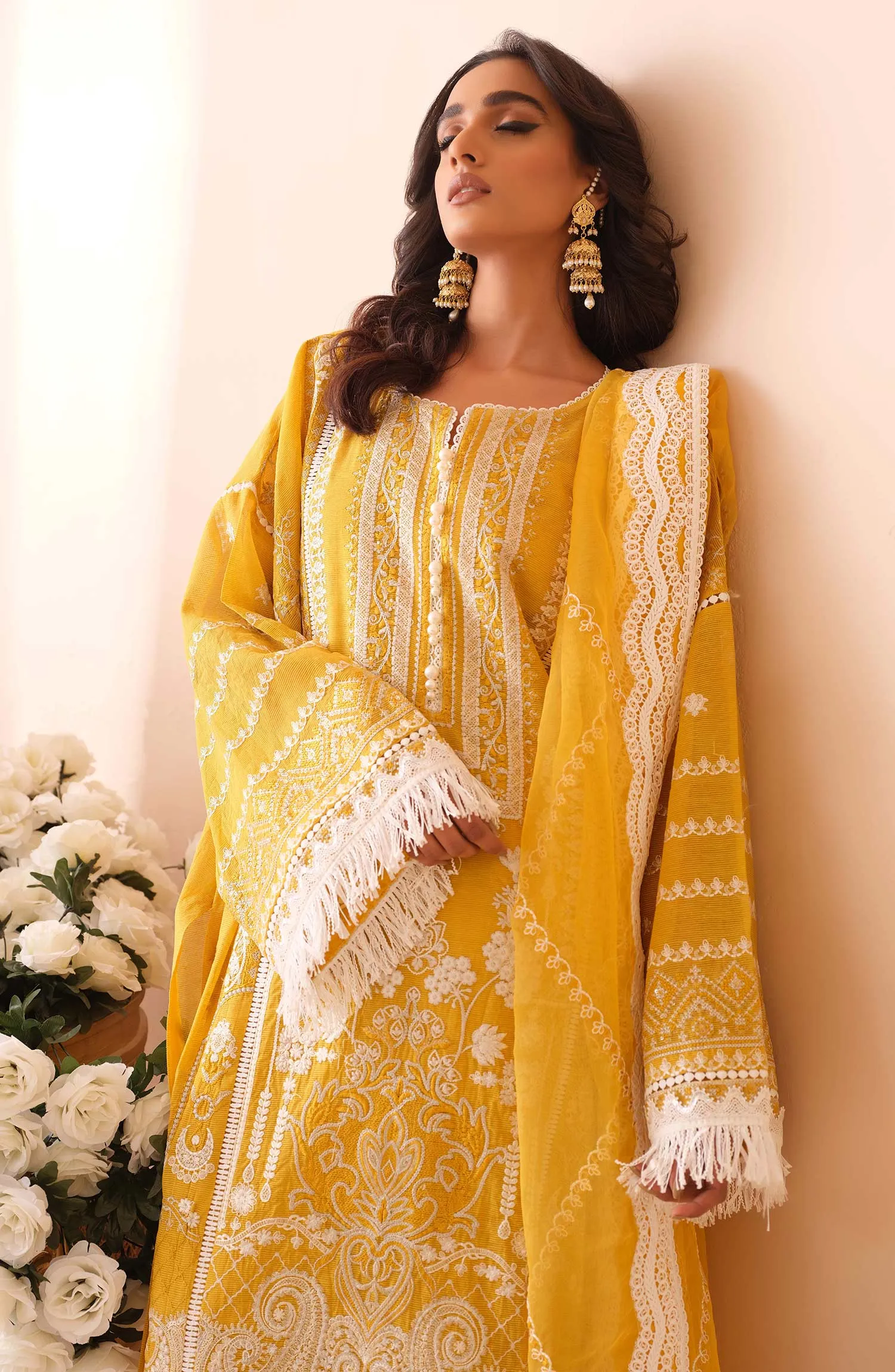 Khaddi Net Kameez and Trouser Pakistani Yellow Dress