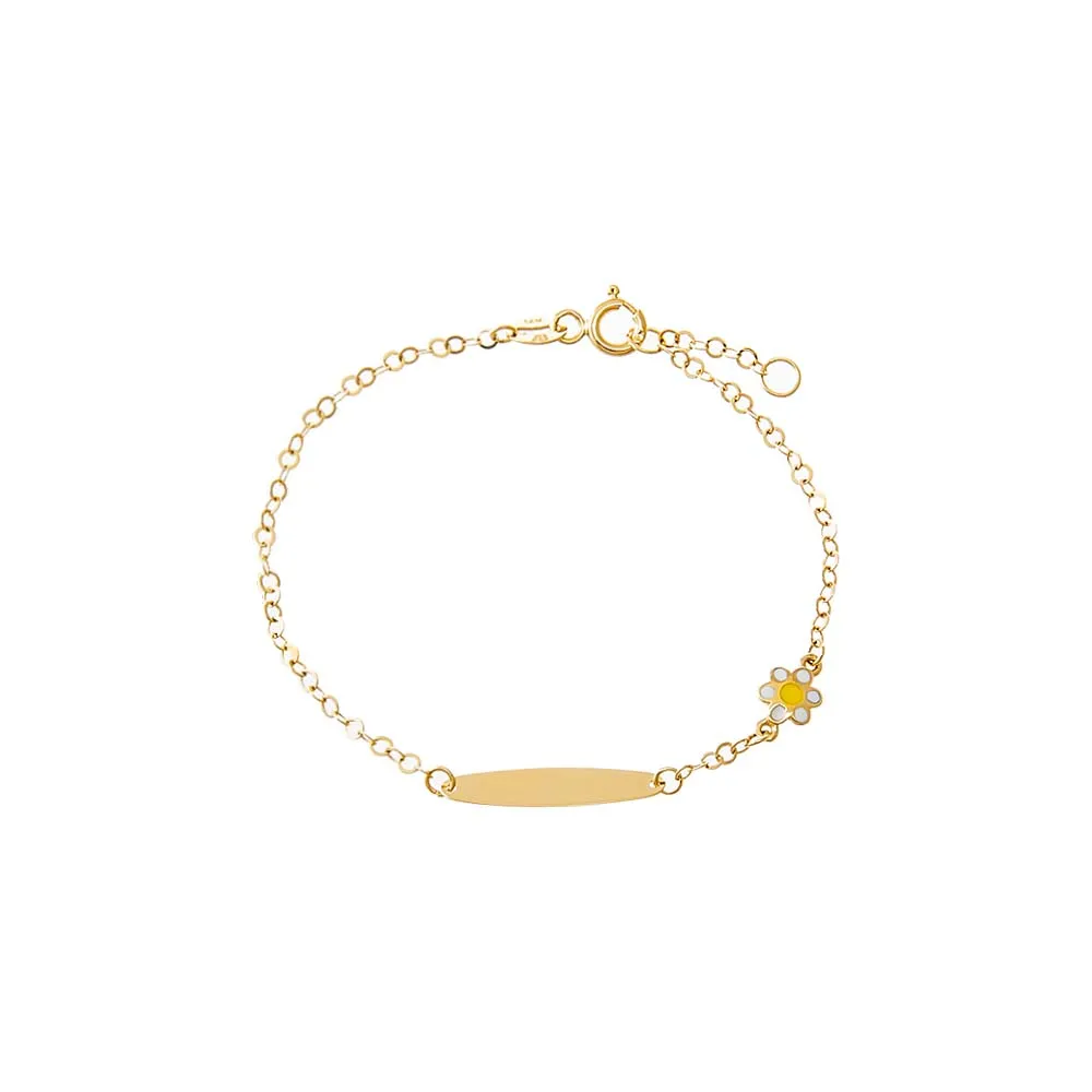 Kids White Enamel Flower X ID Bracelet 14K