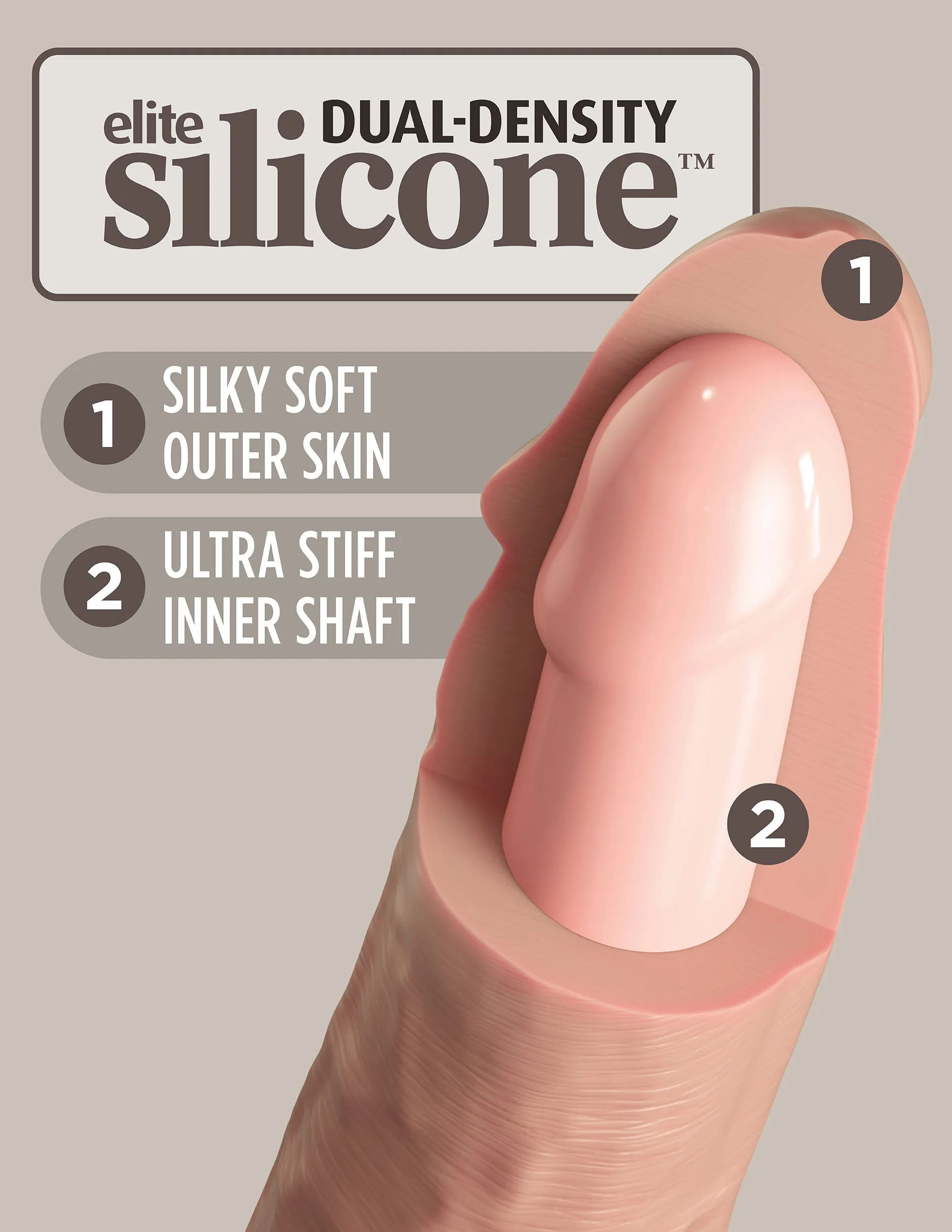 King Cock Elite 7 Inch Vibrating Silicone Dual  Density Cock With Remote - Light