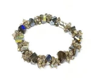 Labradorite Bangle Style Sterling Silver and Cluster Bracelet