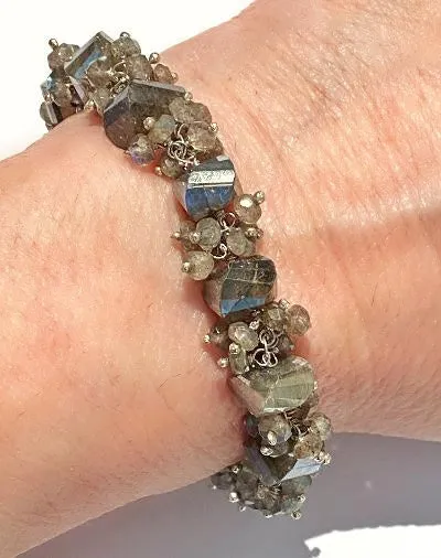 Labradorite Bangle Style Sterling Silver and Cluster Bracelet